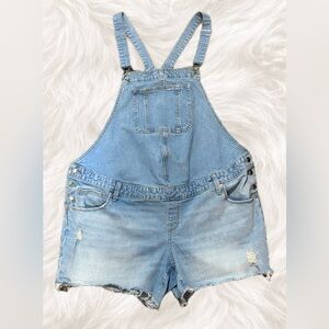 Maternity Jean Shortalls Light Wash Denim Bib Overalls Shorts Summer Pregnancy16